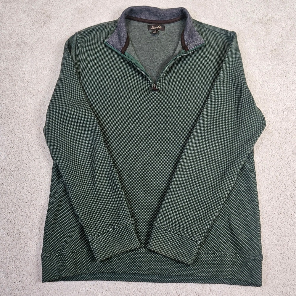 Men's Tasso Elba Green Dotted Quarter Zip Long Sleeve Pullover Shirt Size Small